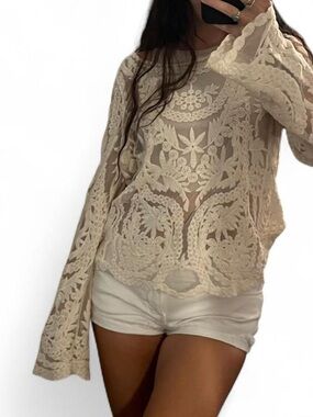 Soho Girls Crochet Lace Long-Sleeve Top - Cream